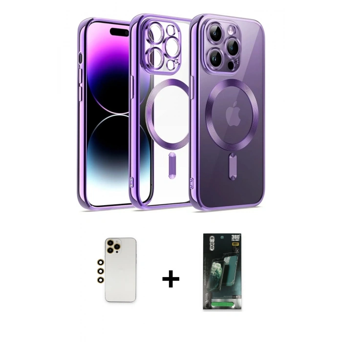 MARSİLYAN™- iPhone 12 Pro Kılıf Nova Işık Özel Seri - Şeffaf 360 Full Body Arka Koruyucu + Shine Kamera Lens - GD