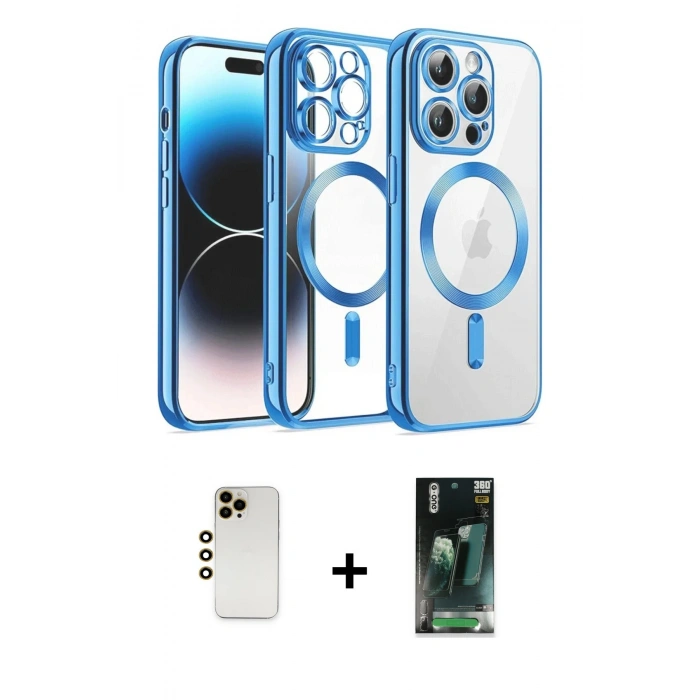 MARSİLYAN™- iPhone 12 Pro Kılıf Nova Işık Özel Seri - Şeffaf 360 Full Body Arka Koruyucu + Shine Kamera Lens - GD