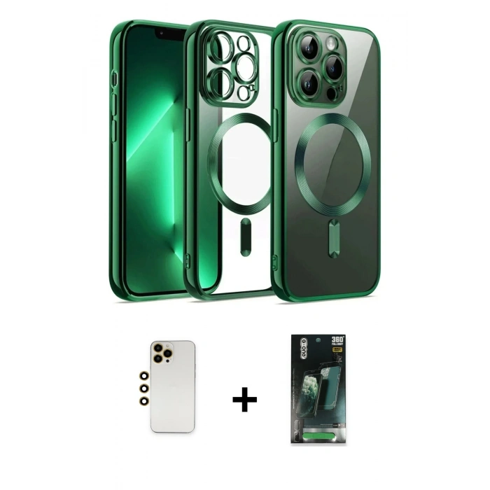 MARSİLYAN™- iPhone 12 Pro Kılıf Nova Işık Özel Seri - Şeffaf 360 Full Body Arka Koruyucu + Shine Kamera Lens - GD
