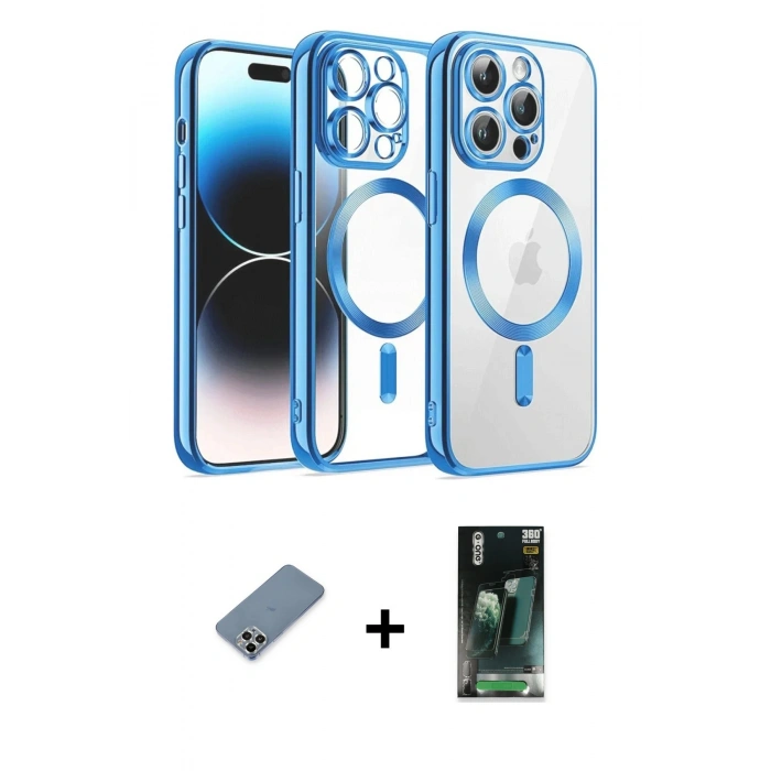 MARSİLYAN™- iPhone 12 Pro Kılıf Nova Işık Özel Seri - Şeffaf 360 Full Body Arka Koruyucu + Metal Kamera Lens Koruma Cam - GS
