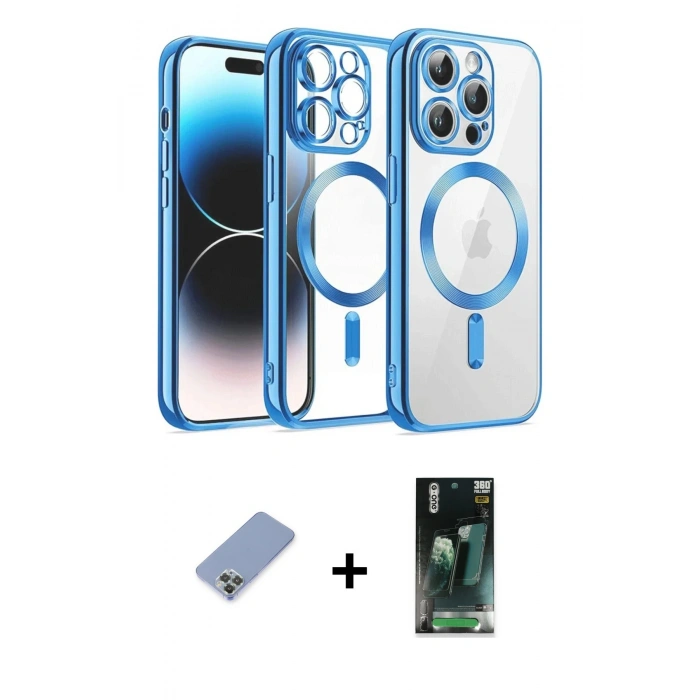 MARSİLYAN™- iPhone 12 Pro Kılıf Nova Işık Özel Seri - Şeffaf 360 Full Body Arka Koruyucu + Koyu Yeşil Metal Kamera Lens Koruma Cam