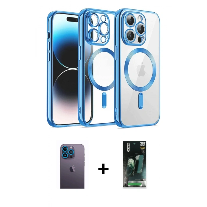 MARSİLYAN™- iPhone 12 Pro Kılıf Nova Işık Özel Seri - Şeffaf 360 Full Body Arka Koruyucu + Neon Fosforlu Kamera Lens - MI