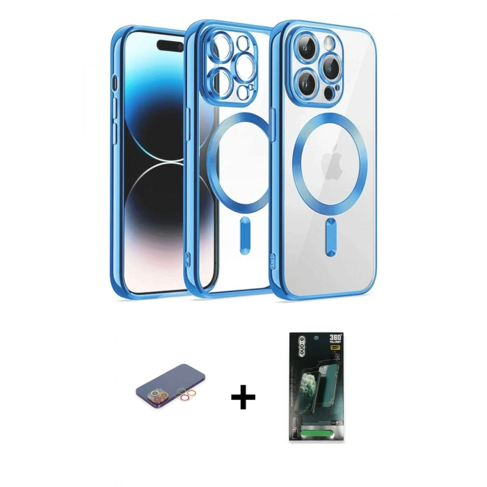 MARSİLYAN™- iPhone 12 Pro Kılıf Nova Işık Özel Seri - Şeffaf 360 Full Body Arka Koruyucu + Renkli Kamera Lens Koruma Cam - TU