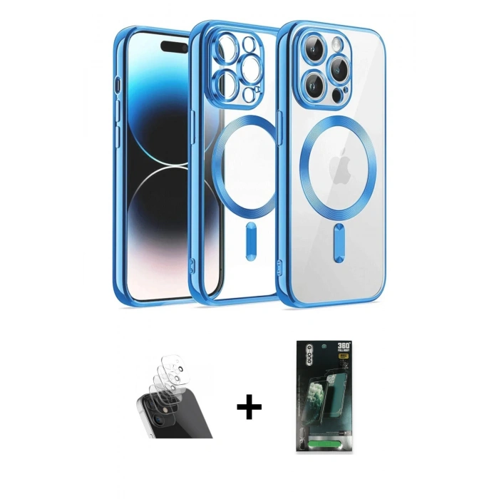 MARSİLYAN™- iPhone 12 Pro Kılıf Nova Işık Özel Seri - Şeffaf 360 Full Body Arka Koruyucu + Şeffaf Kamera Lens Koruma Cam