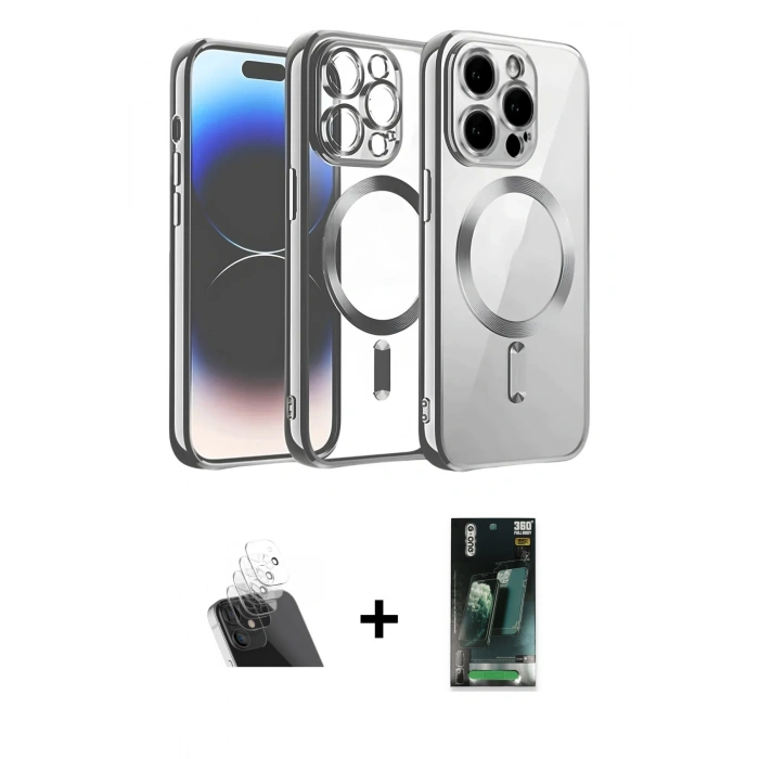 MARSİLYAN™- iPhone 12 Pro Kılıf Nova Işık Özel Seri - Şeffaf 360 Full Body Arka Koruyucu + Şeffaf Kamera Lens Koruma Cam