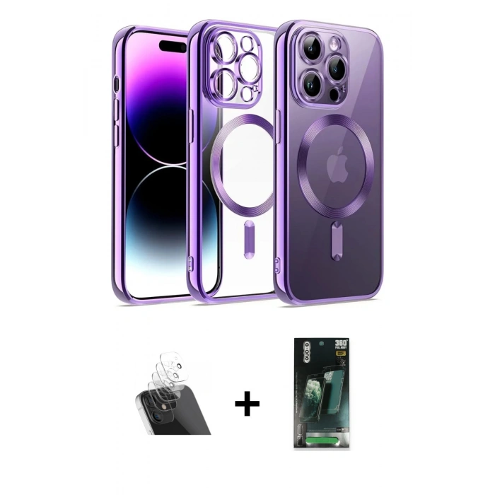 MARSİLYAN™- iPhone 12 Pro Kılıf Nova Işık Özel Seri - Şeffaf 360 Full Body Arka Koruyucu + Şeffaf Kamera Lens Koruma Cam
