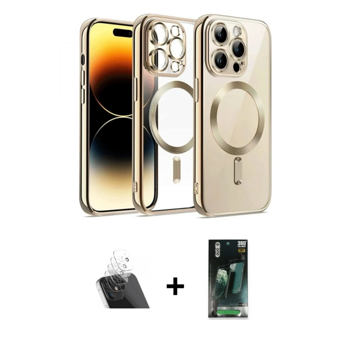 MARSİLYAN™- iPhone 12 Pro Kılıf Nova Işık Özel Seri - Şeffaf 360 Full Body Arka Koruyucu + Şeffaf Kamera Lens Koruma Cam
