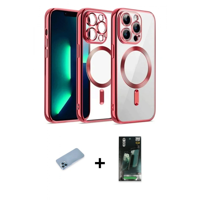 MARSİLYAN™- iPhone 12 Pro Kılıf Nova Işık Özel Seri - Şeffaf 360 Full Body Arka Koruyucu + Shine Kamera Lens Koruma Cam - MI