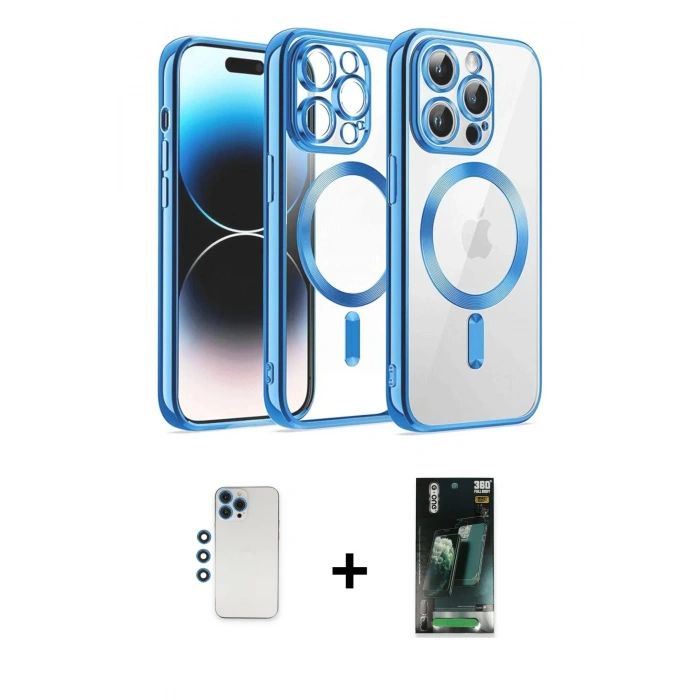 MARSİLYAN™- iPhone 12 Pro Kılıf Nova Işık Özel Seri - Şeffaf 360 Full Body Arka Koruyucu + Shine Kamera Lens - MI