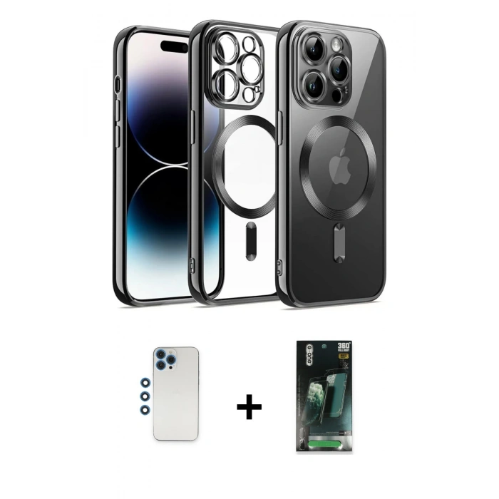 MARSİLYAN™- iPhone 12 Pro Kılıf Nova Işık Özel Seri - Şeffaf 360 Full Body Arka Koruyucu + Shine Kamera Lens - MI