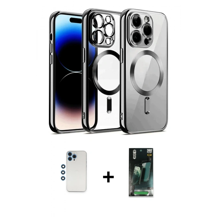 MARSİLYAN™- iPhone 12 Pro Kılıf Nova Işık Özel Seri - Şeffaf 360 Full Body Arka Koruyucu + Shine Kamera Lens - MI