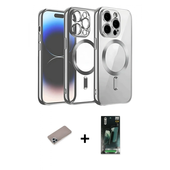 MARSİLYAN™- iPhone 12 Pro Kılıf Nova Işık Özel Seri - Şeffaf 360 Full Body Arka Koruyucu + Shine Kamera Lens Koruma Cam - SABE
