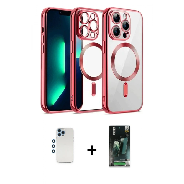 MARSİLYAN™- iPhone 12 Pro Kılıf Nova Işık Özel Seri - Şeffaf 360 Full Body Arka Koruyucu + Shine Kamera Lens - MI