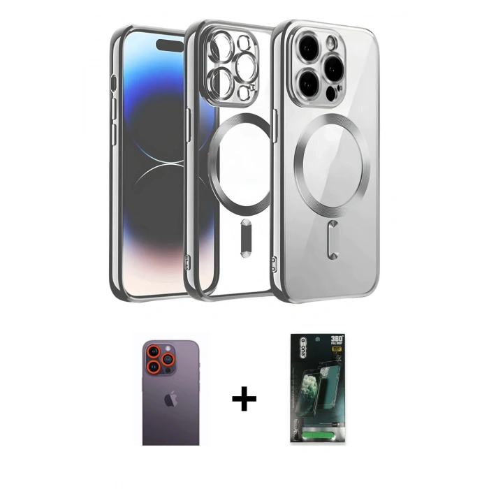 MARSİLYAN™- iPhone 12 Pro Kılıf Nova Işık Özel Seri - Şeffaf 360 Full Body Arka Koruyucu + Neon Fosforlu Kamera Lens - TU