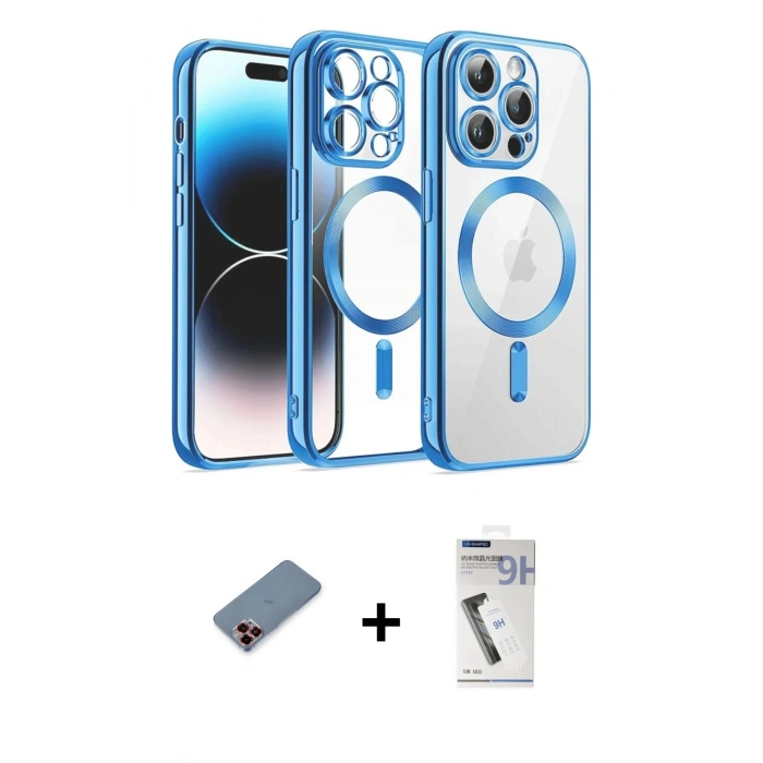 MARSİLYAN™- iPhone 12 Pro Kılıf Nova Işık Özel Seri - Şeffaf Uv Polymer Nano Ekran Koruyucu + Kırmızı Metal Kamera Lens Koruma Cam