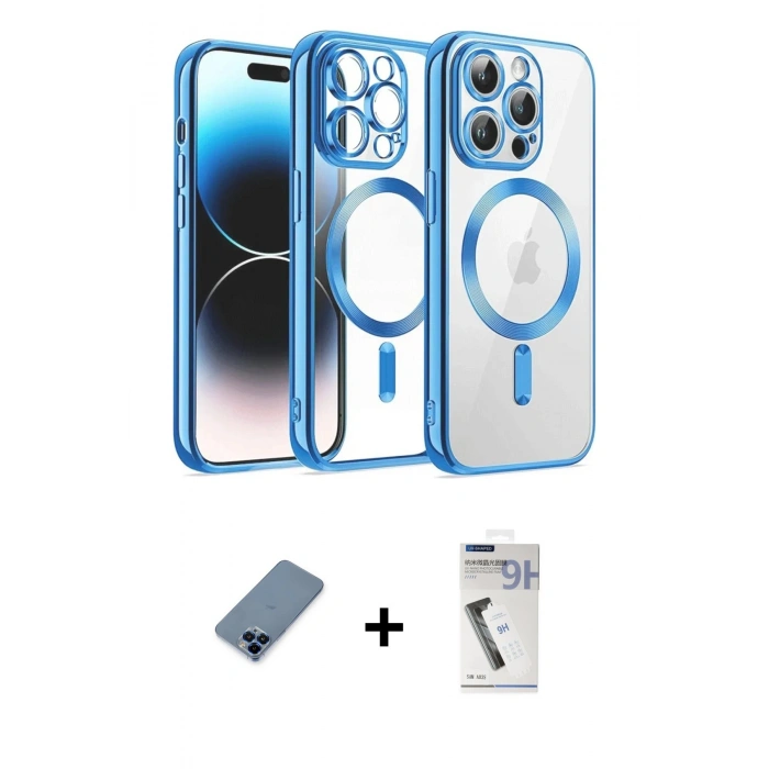 MARSİLYAN™- iPhone 12 Pro Kılıf Nova Işık Özel Seri - Şeffaf Uv Polymer Nano Ekran Koruyucu + Metal Kamera Lens Koruma Cam - MI