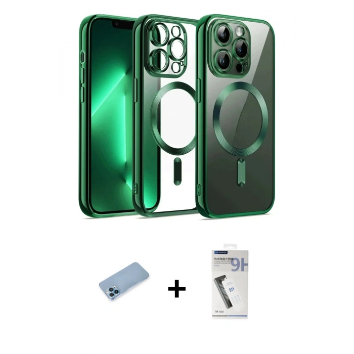 MARSİLYAN™- iPhone 12 Pro Kılıf Nova Işık Özel Seri - Şeffaf Uv Polymer Nano Ekran Koruyucu + Shine Kamera Lens Koruma Cam - MI