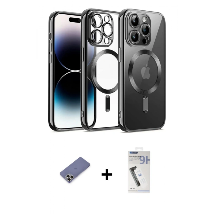 MARSİLYAN™- iPhone 12 Pro Kılıf Nova Işık Özel Seri - Şeffaf Uv Polymer Nano Ekran Koruyucu + Metal Kamera Lens Koruma Cam - GD