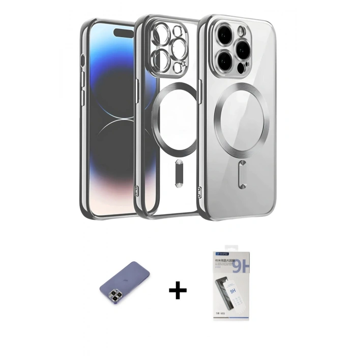 MARSİLYAN™- iPhone 12 Pro Kılıf Nova Işık Özel Seri - Şeffaf Uv Polymer Nano Ekran Koruyucu + Metal Kamera Lens Koruma Cam - GD