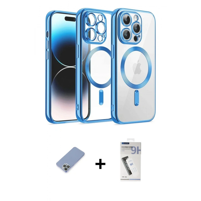 MARSİLYAN™- iPhone 12 Pro Kılıf Nova Işık Özel Seri - Şeffaf Uv Polymer Nano Ekran Koruyucu + Metal Kamera Lens Koruma Cam - KUYL