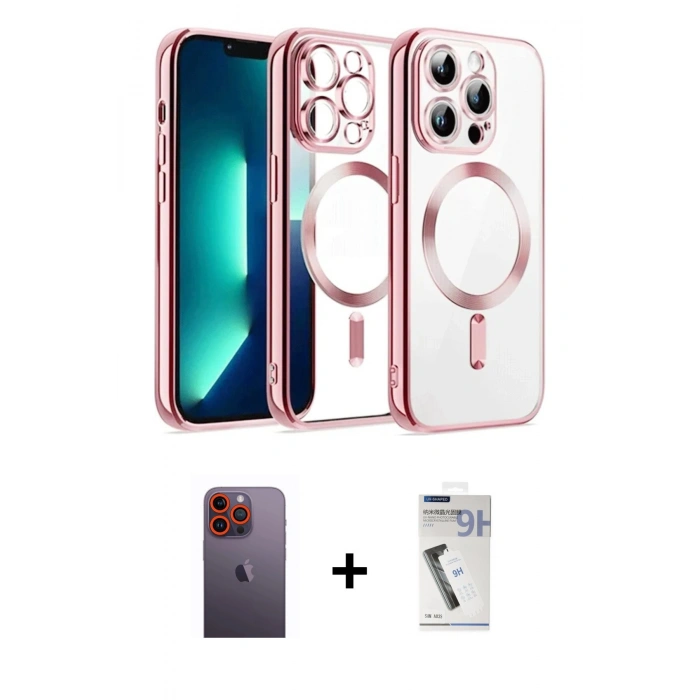 MARSİLYAN™- iPhone 12 Pro Kılıf Nova Işık Özel Seri - Şeffaf Uv Polymer Nano Ekran Koruyucu + Neon Fosforlu Kamera Lens - TU