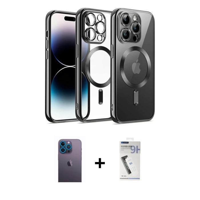 MARSİLYAN™- iPhone 12 Pro Kılıf Nova Işık Özel Seri - Şeffaf Uv Polymer Nano Ekran Koruyucu + Neon Fosforlu Kamera Lens - MI