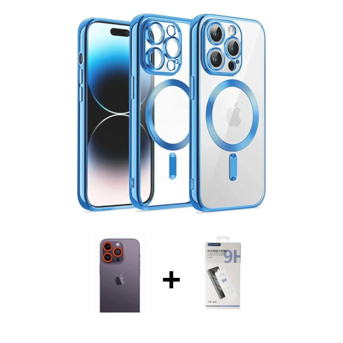 MARSİLYAN™- iPhone 12 Pro Kılıf Nova Işık Özel Seri - Şeffaf Uv Polymer Nano Ekran Koruyucu + Neon Fosforlu Kamera Lens - TU