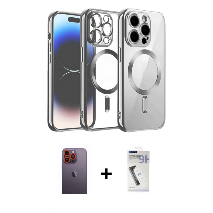 MARSİLYAN™- iPhone 12 Pro Kılıf Nova Işık Özel Seri - Şeffaf Uv Polymer Nano Ekran Koruyucu + Neon Fosforlu Kamera Lens - TU