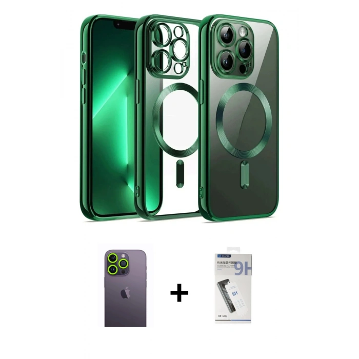 MARSİLYAN™- iPhone 12 Pro Kılıf Nova Işık Özel Seri - Şeffaf Uv Polymer Nano Ekran Koruyucu + Neon Fosforlu Kamera Lens - YL
