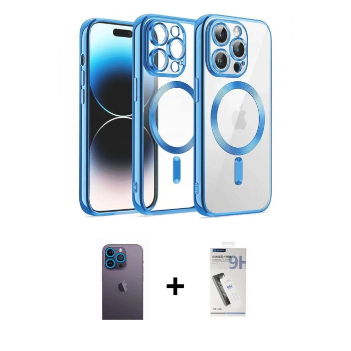MARSİLYAN™- iPhone 12 Pro Kılıf Nova Işık Özel Seri - Şeffaf Uv Polymer Nano Ekran Koruyucu + Neon Fosforlu Kamera Lens - MI