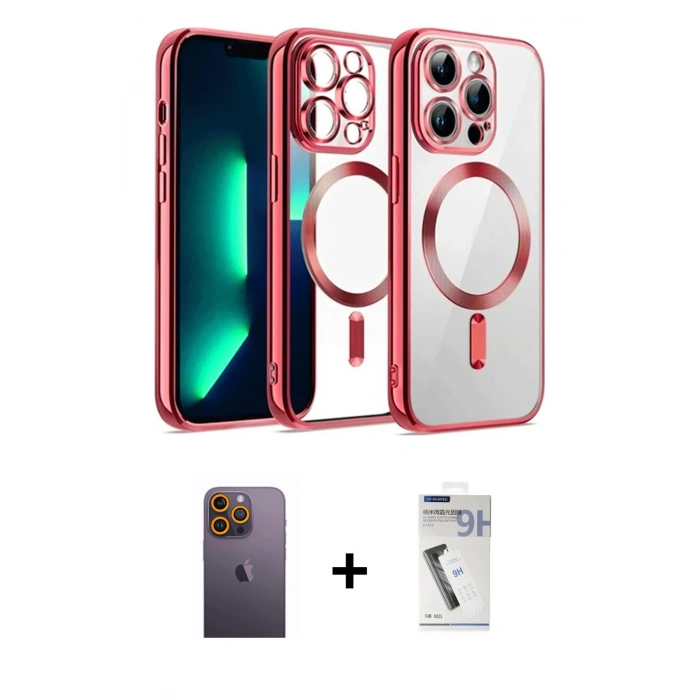 MARSİLYAN™- iPhone 12 Pro Kılıf Nova Işık Özel Seri - Şeffaf Uv Polymer Nano Ekran Koruyucu + Neon Fosforlu Kamera Lens - SI