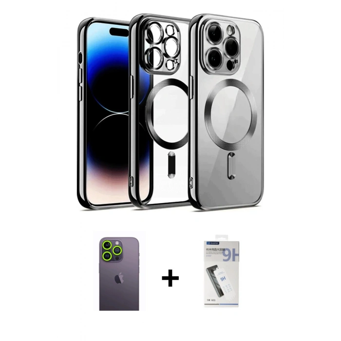 MARSİLYAN™- iPhone 12 Pro Kılıf Nova Işık Özel Seri - Şeffaf Uv Polymer Nano Ekran Koruyucu + Neon Fosforlu Kamera Lens - YL