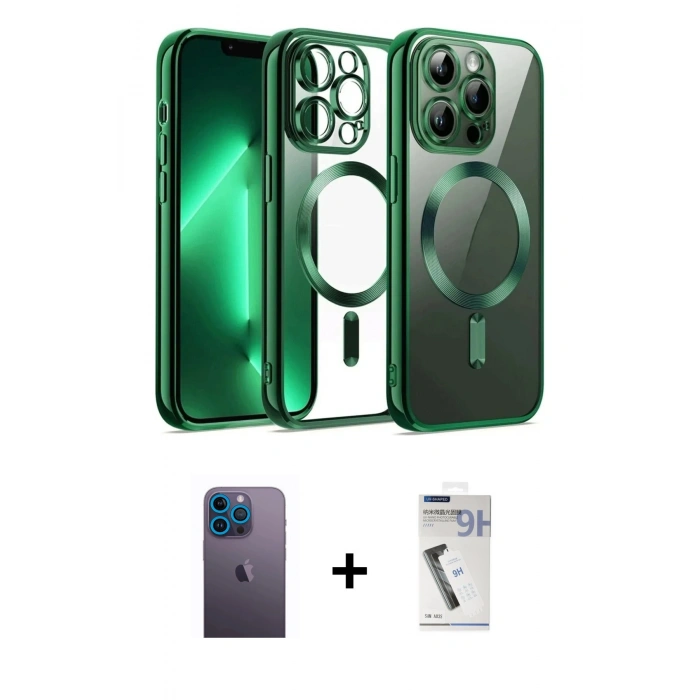 MARSİLYAN™- iPhone 12 Pro Kılıf Nova Işık Özel Seri - Şeffaf Uv Polymer Nano Ekran Koruyucu + Neon Fosforlu Kamera Lens - MI