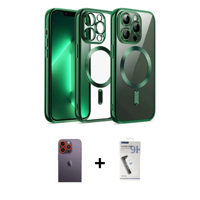 MARSİLYAN™- iPhone 12 Pro Kılıf Nova Işık Özel Seri - Şeffaf Uv Polymer Nano Ekran Koruyucu + Neon Fosforlu Kamera Lens - TU