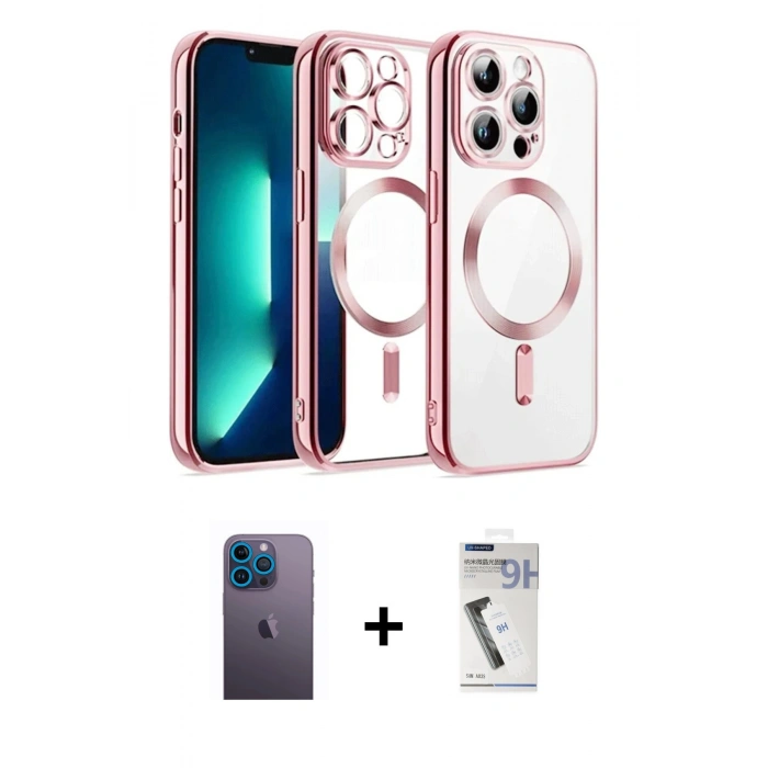 MARSİLYAN™- iPhone 12 Pro Kılıf Nova Işık Özel Seri - Şeffaf Uv Polymer Nano Ekran Koruyucu + Neon Fosforlu Kamera Lens - MI