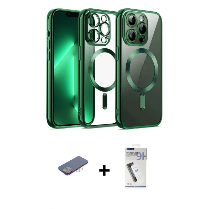 MARSİLYAN™- iPhone 12 Pro Kılıf Nova Işık Özel Seri - Şeffaf Uv Polymer Nano Ekran Koruyucu + Renkli Kamera Lens Koruma Cam - PE