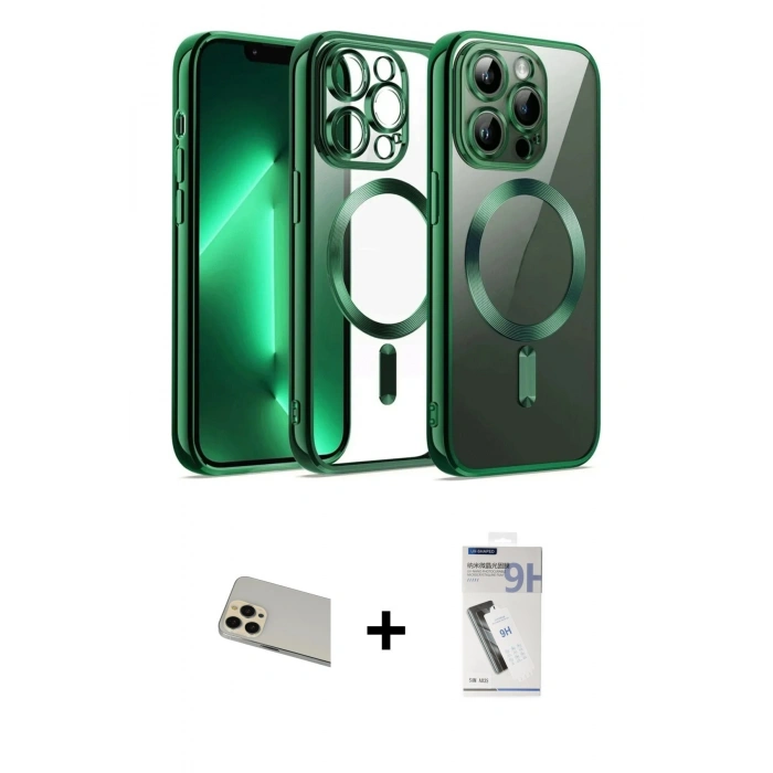 MARSİLYAN™- iPhone 12 Pro Kılıf Nova Işık Özel Seri - Şeffaf Uv Polymer Nano Ekran Koruyucu + Rainbow Kamera Lens Koruma Cam - GD