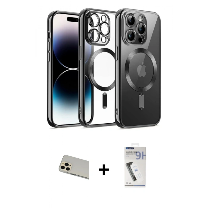 MARSİLYAN™- iPhone 12 Pro Kılıf Nova Işık Özel Seri - Şeffaf Uv Polymer Nano Ekran Koruyucu + Rainbow Kamera Lens Koruma Cam - GD