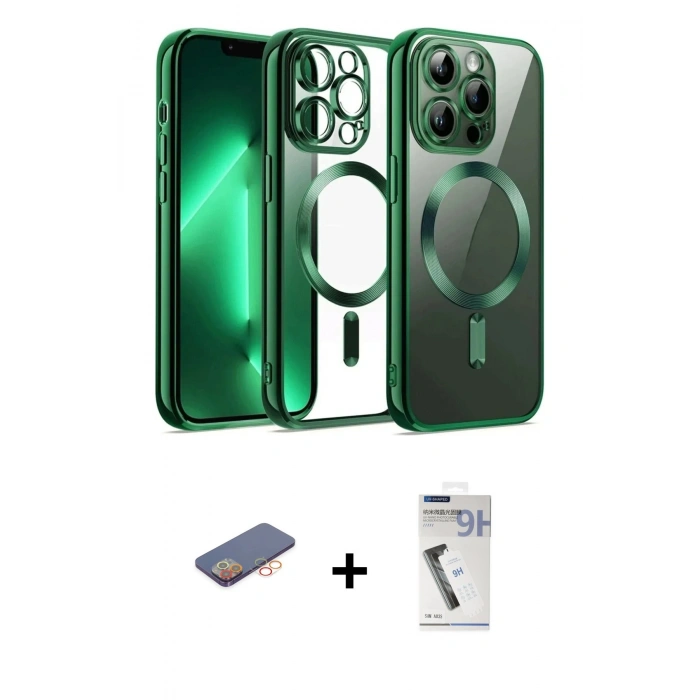 MARSİLYAN™- iPhone 12 Pro Kılıf Nova Işık Özel Seri - Şeffaf Uv Polymer Nano Ekran Koruyucu + Renkli Kamera Lens Koruma Cam - TU