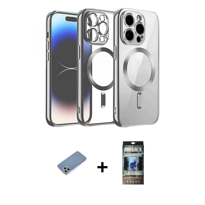 MARSİLYAN™- iPhone 12 Pro Kılıf Nova Işık Özel Seri - Siyah 34D Hayalet Izgaralı Cam + Shine Kamera Lens Koruma Cam - GS
