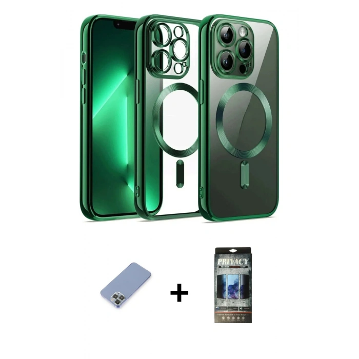 MARSİLYAN™- iPhone 12 Pro Kılıf Nova Işık Özel Seri - Siyah 34D Hayalet Izgaralı Cam + Metal Kamera Lens Koruma Cam - KUYL