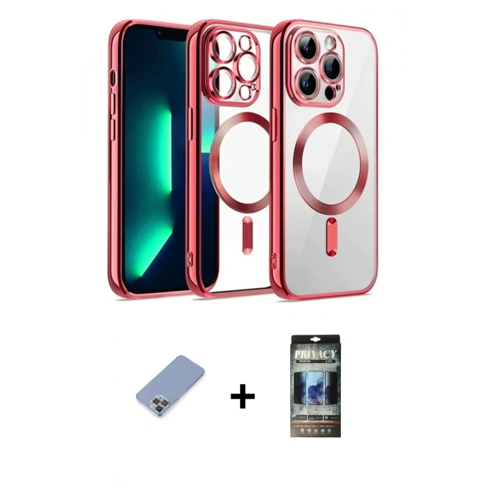MARSİLYAN™- iPhone 12 Pro Kılıf Nova Işık Özel Seri - Siyah 34D Hayalet Izgaralı Cam + Metal Kamera Lens Koruma Cam - KUYL