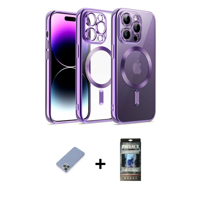 MARSİLYAN™- iPhone 12 Pro Kılıf Nova Işık Özel Seri - Siyah 34D Hayalet Izgaralı Cam + Metal Kamera Lens Koruma Cam - KUYL
