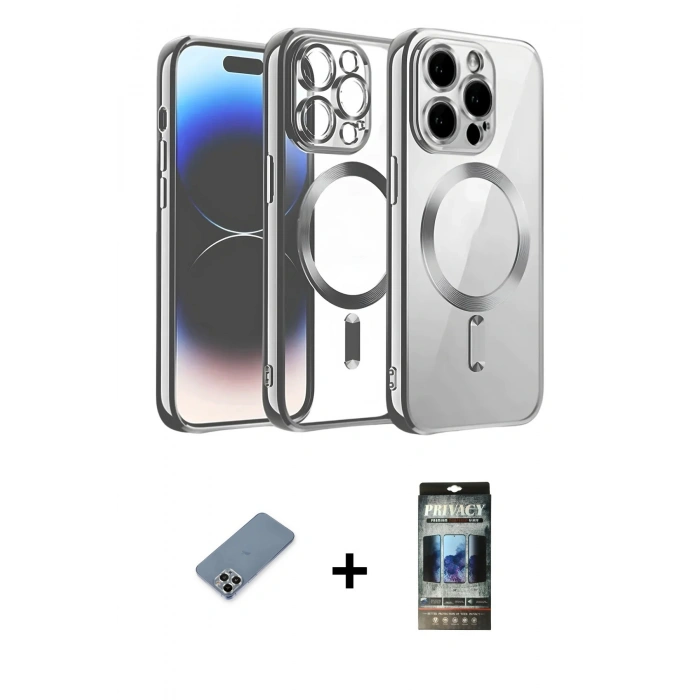 MARSİLYAN™- iPhone 12 Pro Kılıf Nova Işık Özel Seri - Siyah 34D Hayalet Izgaralı Cam + Metal Kamera Lens Koruma Cam - GS