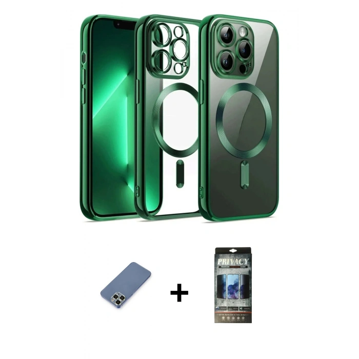 MARSİLYAN™- iPhone 12 Pro Kılıf Nova Işık Özel Seri - Siyah 34D Hayalet Izgaralı Cam + Metal Kamera Lens Koruma Cam - AKYL
