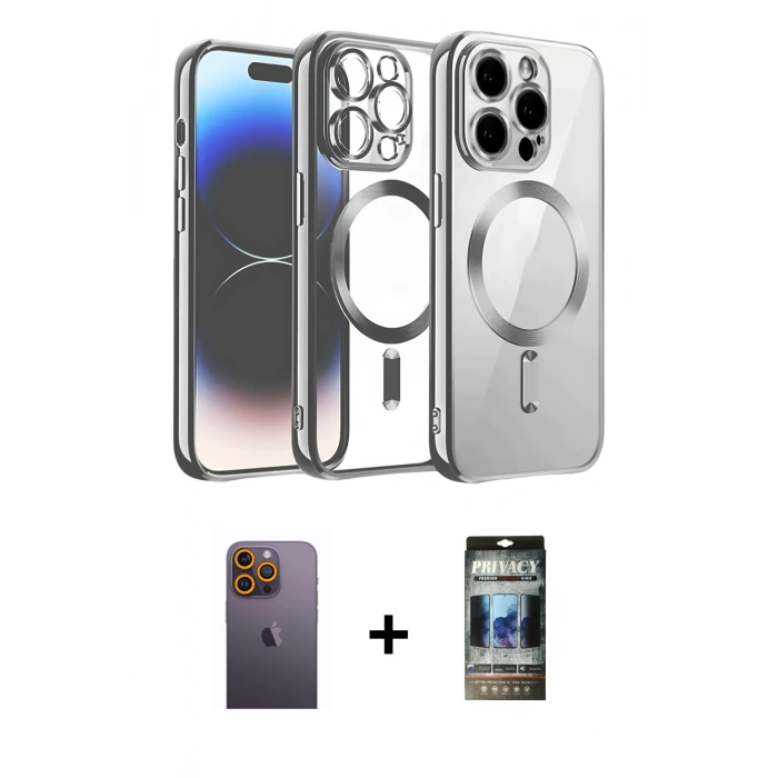 MARSİLYAN™- iPhone 12 Pro Kılıf Nova Işık Özel Seri - Siyah 34D Hayalet Izgaralı Cam + Neon Fosforlu Kamera Lens - SI