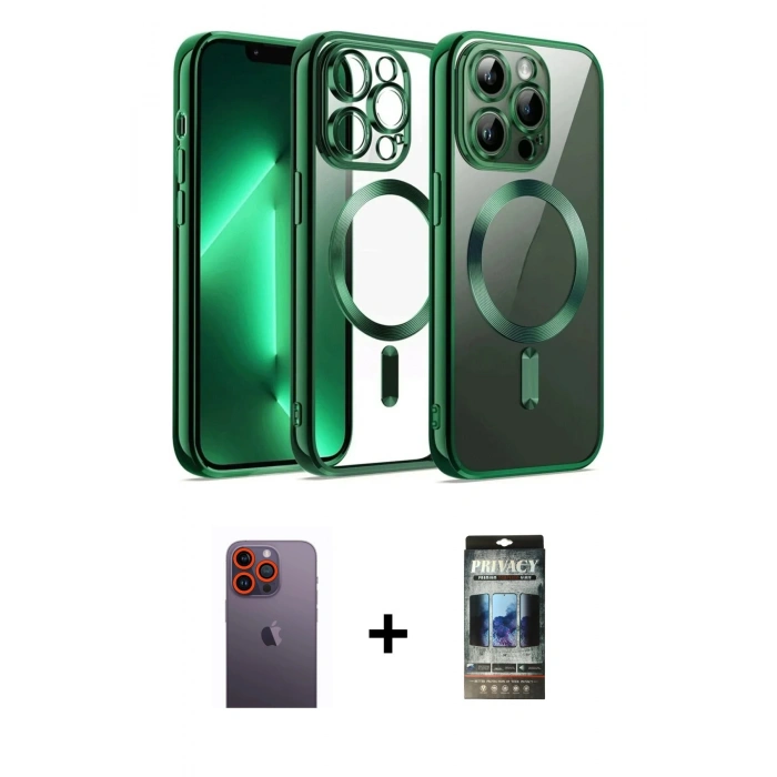 MARSİLYAN™- iPhone 12 Pro Kılıf Nova Işık Özel Seri - Siyah 34D Hayalet Izgaralı Cam + Neon Fosforlu Kamera Lens - TU