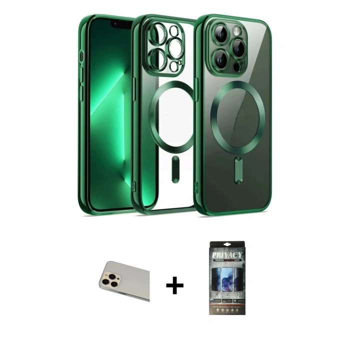 MARSİLYAN™- iPhone 12 Pro Kılıf Nova Işık Özel Seri - Siyah 34D Hayalet Izgaralı Cam + Rainbow Kamera Lens Koruma Cam - GD