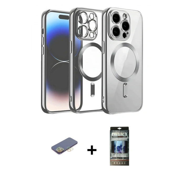 MARSİLYAN™- iPhone 12 Pro Kılıf Nova Işık Özel Seri - Siyah 34D Hayalet Izgaralı Cam + Renkli Kamera Lens Koruma Cam - SI