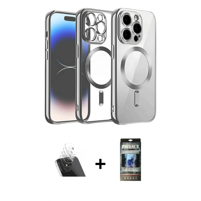 MARSİLYAN™- iPhone 12 Pro Kılıf Nova Işık Özel Seri - Siyah 34D Hayalet Izgaralı Cam + Şeffaf Kamera Lens Koruma Cam
